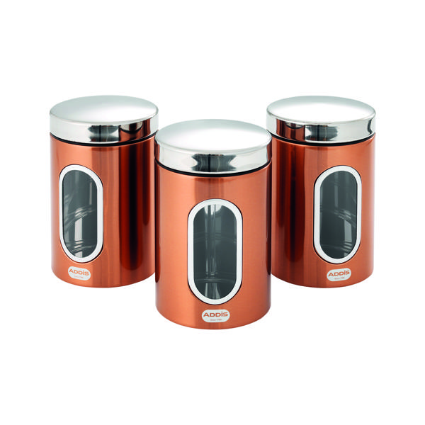 Addis Copper Finish Canisters 155 x 343 x 185mm (3 Pack) 515717
