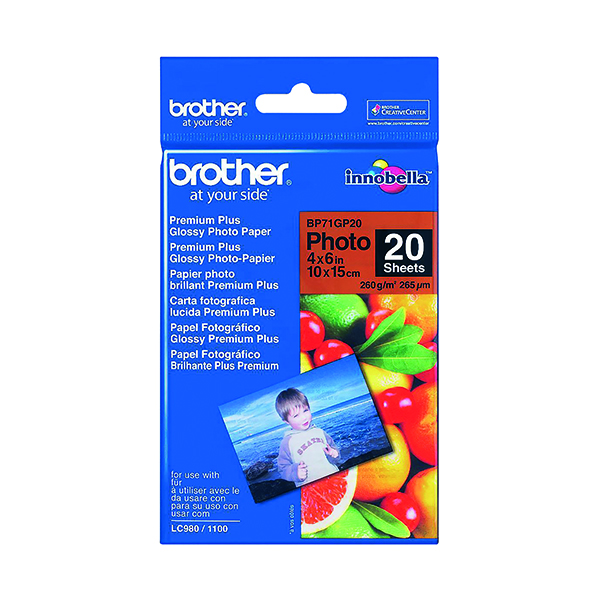 Brother Gloss Photo Paper 4 x 6 Inch (20 Pack) BP71GP20