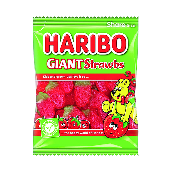 Haribo Giant Strawbs Share Size Bag 140g (12 Pack) 095730
