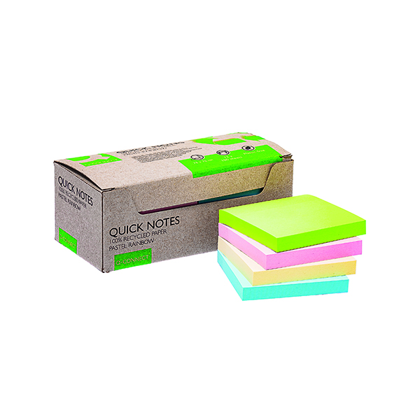 Q-Connect Recycled Notes 76x76mm Pastel Rainbow (12 Pack) KF17324