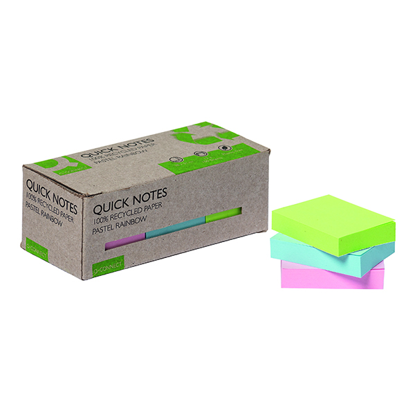Q-Connect Recycled Notes 38x51mm Pastel Rainbow (12 Pack) KF17326