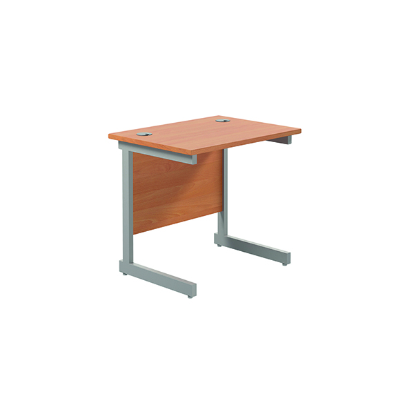Jemini Single Rectangular Cantilever Desk 800x600mm Beech/Silver KF800289