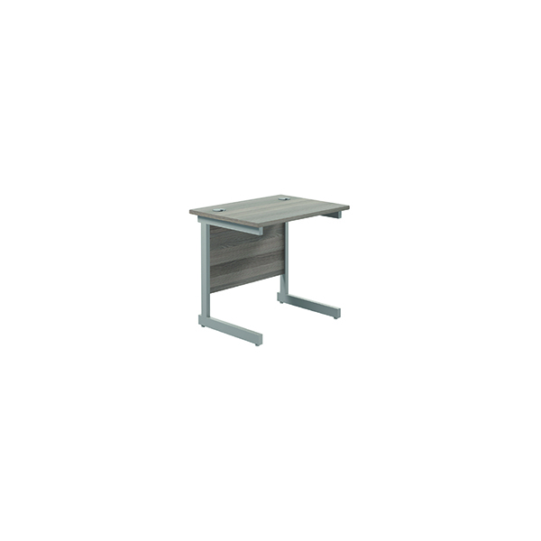 Jemini Single Rectangular Cantilever Desk 800x600mm Grey Oak/Silver KF800295