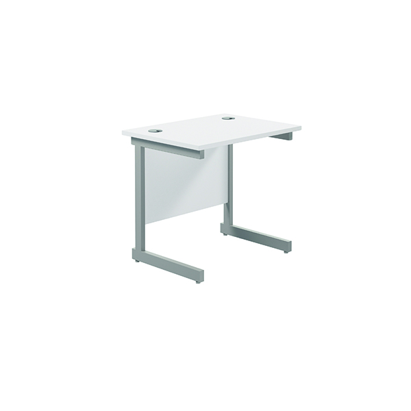 Jemini Single Rectangular Cantilever Desk 800x600mm White/Silver KF800316