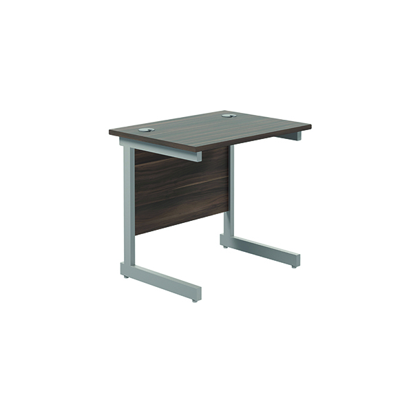 Jemini Single Rectangular Cantilever Desk 800x600mm Dark Walnut/Silver KF800335