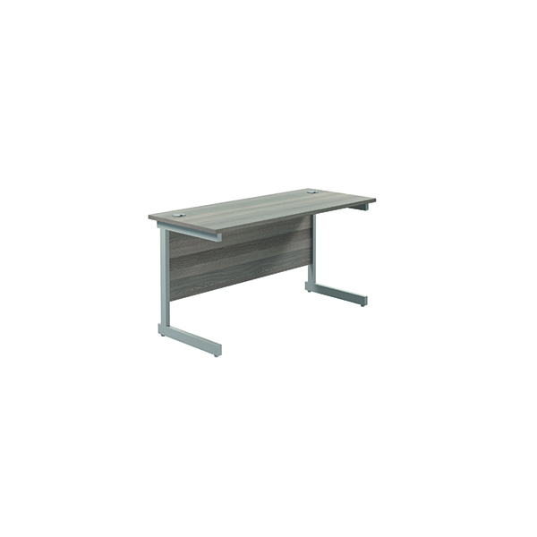 Jemini Single Rectangular Cantilever Desk 1200x600mm Grey Oak/Silver KF800412