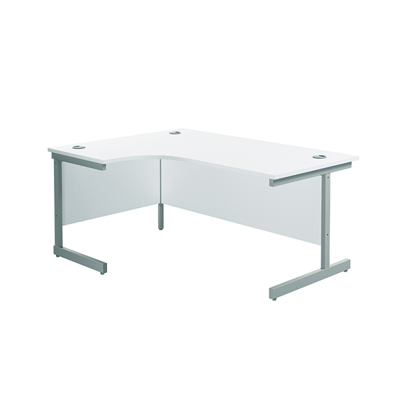 Jemini Left Hand Radial Cantilever Desk 1600x1200mm White/Silver KF801756