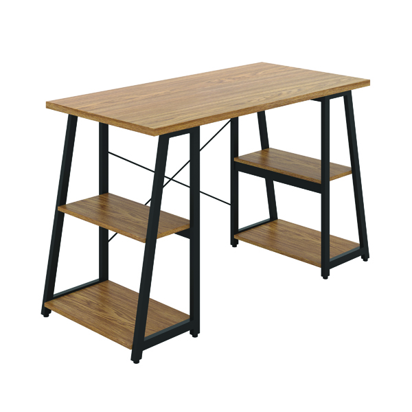 First Soho Desk with Angled Shelves 1300x600x770mm Oak/Black KF90955