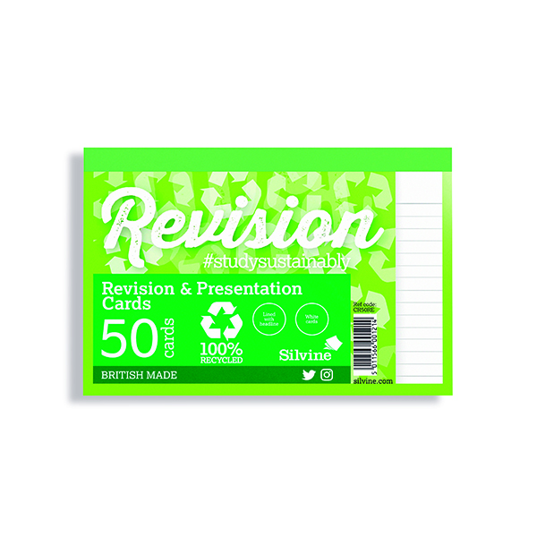 Silvine Recycled Study and Presentation Cards 50 White (Pack of 20) CR50RE