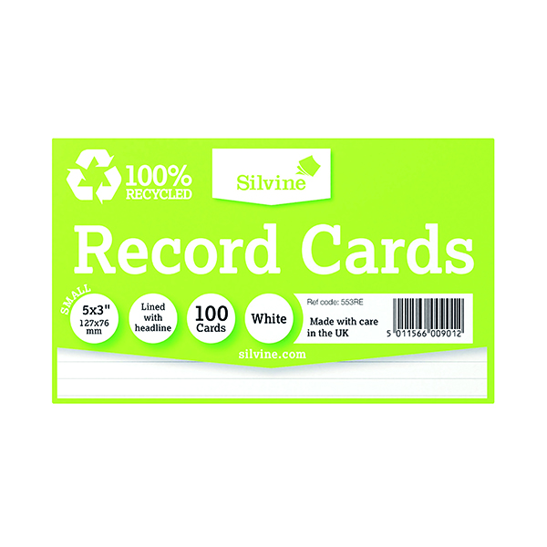 Record Cards Silvine Climate Friendly Lined Record Cards 5 x 3in 553RE