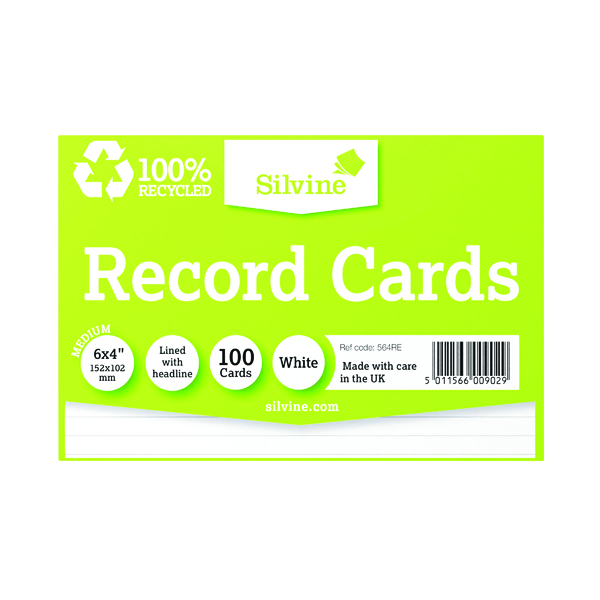Record Cards Silvine Climate Friendly Lined Record Cards 6 x 4in 564RE