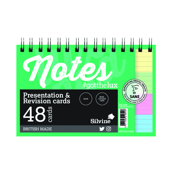 Silvine Revision Presentation and Note Cards Twin Assorted PADRC64AC-C