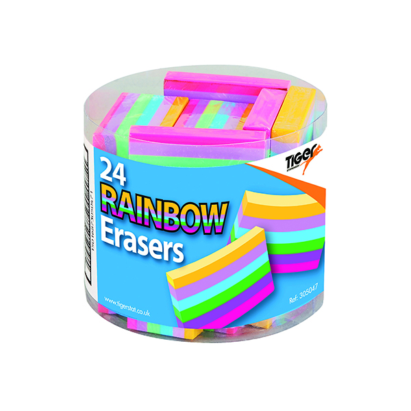 Rainbow Coloured Block Erasers (24 Pack) 305047