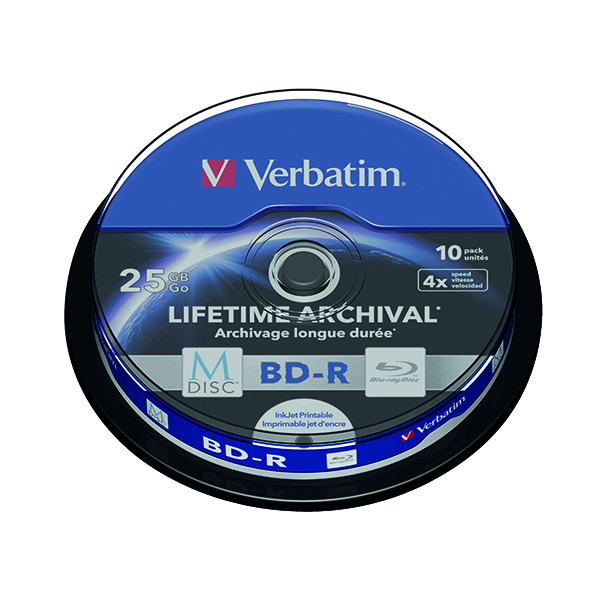 CD Verbatim M-Disc Blu-ray BD-R 25 GB 4x Printable Spindle (10 Pack) 43825