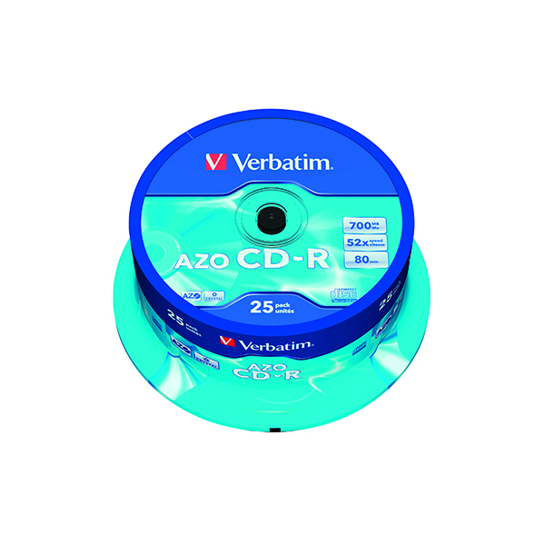 CD Verbatim CD-R AZO 52x 700MB Crystal Spindle (Pack of 25) 43352