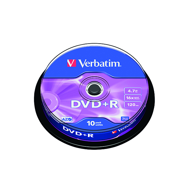 Verbatim DVD-R 16x 4.7GB Spindle Silver (Pack of 10) 43498