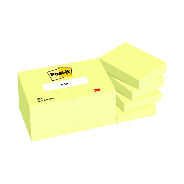 Yellow Standard Sizes Post-it Notes 38 x51mm Canary Yellow (12 Pack) 653Y