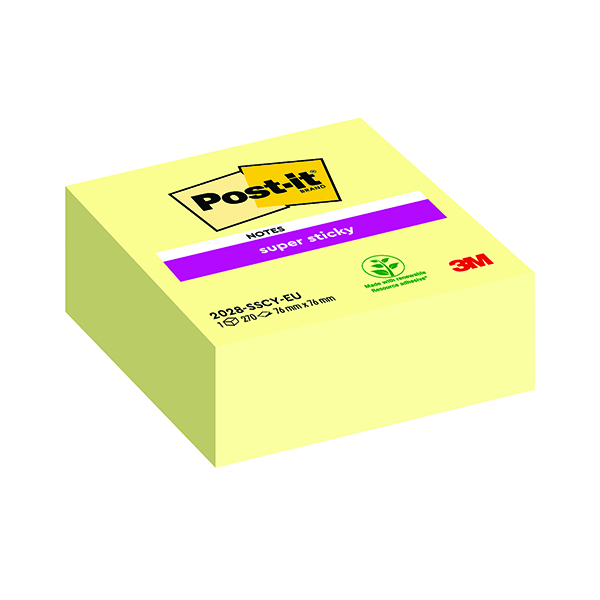 Post-it Note Cube Super Sticky 76 x 76mm Canary Yellow 2028-SSCY-EU