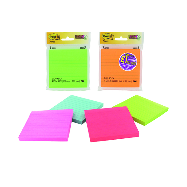 Post-it Assorted Neon/Ultra Super Sticky Notes 4x4 90 Sheets 70005115673