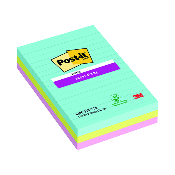 Post-it Notes Super Sticky XXL 101 x 152mm Lined Miami (3 Pack) 4690-SS3-MIA