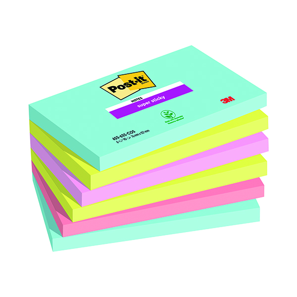 Post-it Notes Super Sticky 76 x 127mm Miami (6 Pack) 655-6SS-MIA