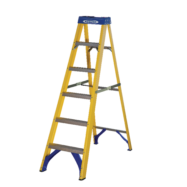 Abru Fibreglass Swingback Step Ladder 6 Tread Yellow 7160618