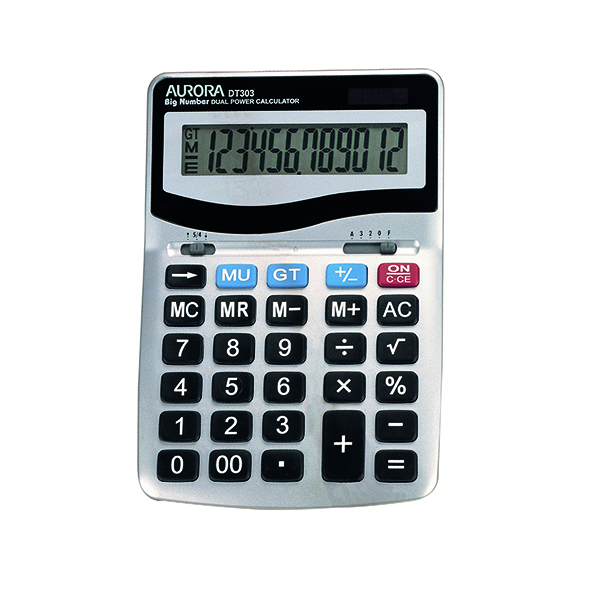 Desktop Calculator Aurora Grey/Black 12-Digit Desk Calculator DT303