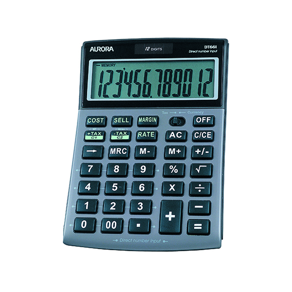 Desktop Calculator Aurora Grey/Black 12-Digit Semi-Desk Calculator DT661