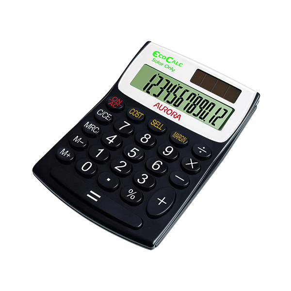 Desktop Calculator Aurora Black/White 12-Digit Semi-Desk Calculator EC404