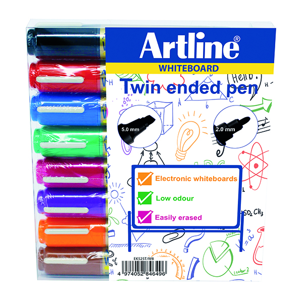 Drywipe Markers Artline 2-in-1 Whiteboard Marker Bullet/Chisel Tip Assorted (8 Pack) EK525TA