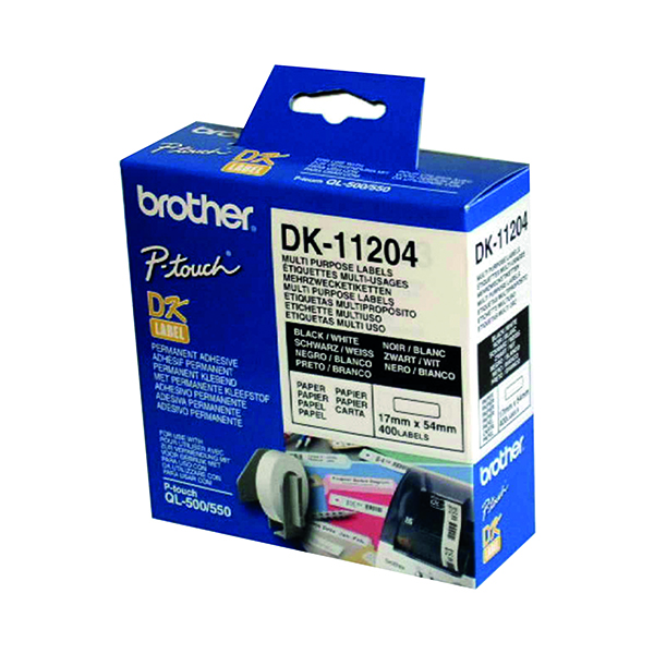 Labelling Tapes & Labels Brother Black on White Paper Multi Purpose Labels (400 Pack) DK11204