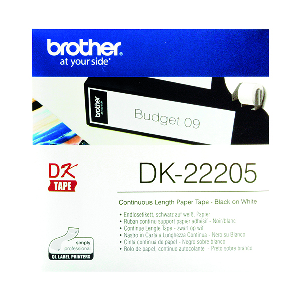Labelling Tapes & Labels Brother Black on White Continuous Length Paper Tape 62mm DK22205