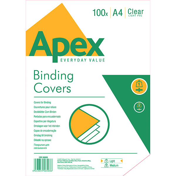 Cover Boards Fellowes Apex Clear Lightweight PVC A4 Covers (100 Pack) 6500001