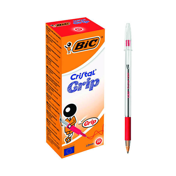 Bic Cristal Grip Ballpoint Pen Medium Red (20 Pack) 802803