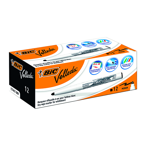 Drywipe Markers Bic Velleda 1741 Whiteboard Marker Bullet Tip Black (12 Pack) 1199174109