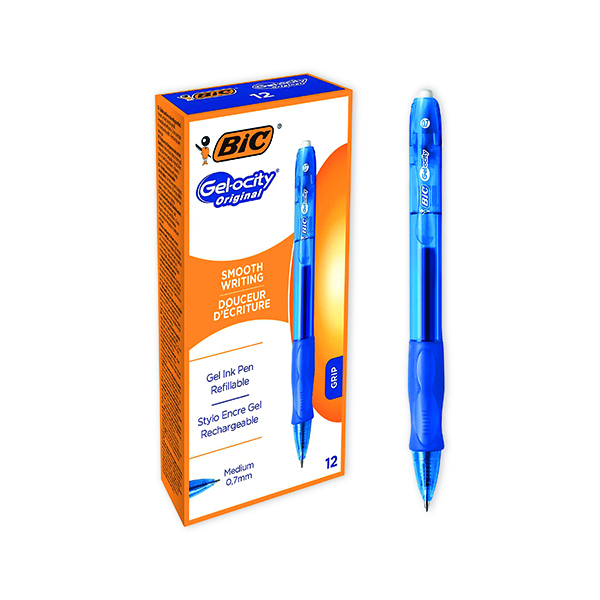 Rollerball Pens Bic Gel-ocity Original Gel Pen Retractable Medium Blue (12 Pack) 829158