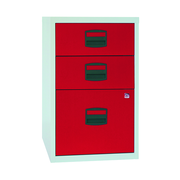 Wood Bisley 3 Drawer A4 Home Filer Grey/Red PFA3-8794