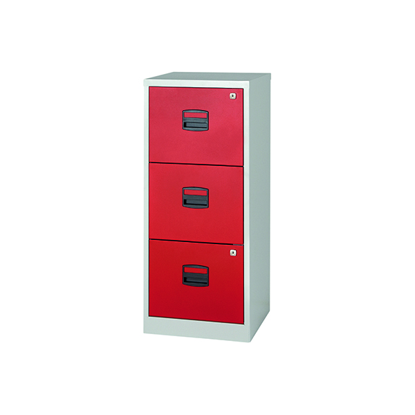 Wood Bisley 3 Drawer A4 Home Filer Grey/Red BY78728