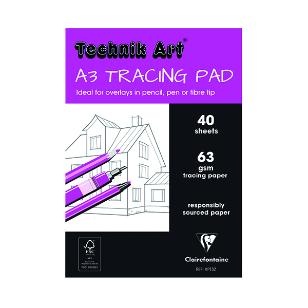 Tracing Paper Clairefontaine Technik Art Tracing Pad 63gsm A3 40 Sheets XPT3