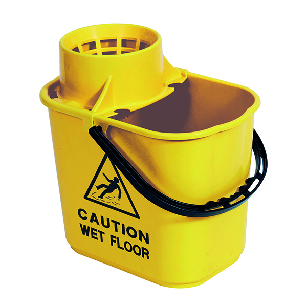 Mops & Buckets 2Work Plastic Mop Bucket with Wringer 15 Litre Yellow 102946YL