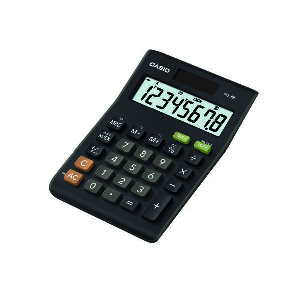 Desktop Calculator Casio Black 8-Digit Tax and Currency Calculator MS-8B