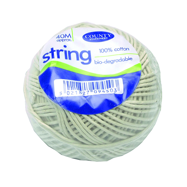 String / Twine County Stationery Cotton String Ball Medium 40m White (12 Pack) C172