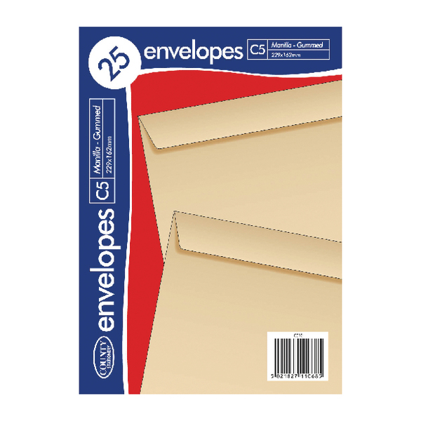 C5 County Stationery C5 Manilla Gummed Envelopes (500 Pack) C510