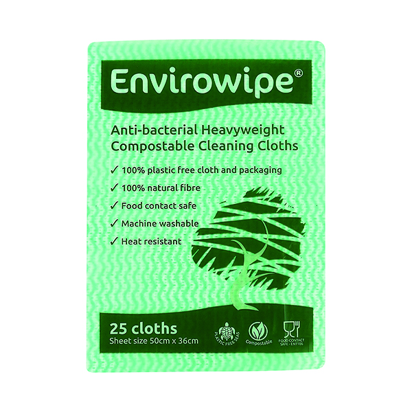 Disinfectant Wipes Envirowipe Antibacterial Green Cleaning Cloths (25 Pack) EWF152