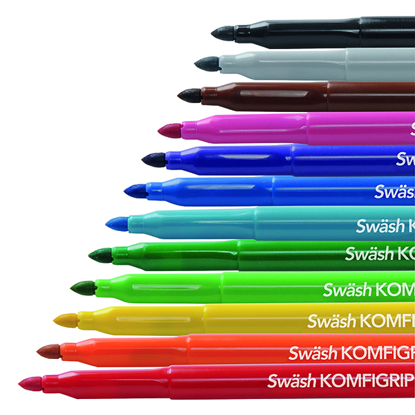 Fineliner Pens Swash KOMFIGRIP Colouring Pen Broad Tip Assorted (12 Pack) TW12BD