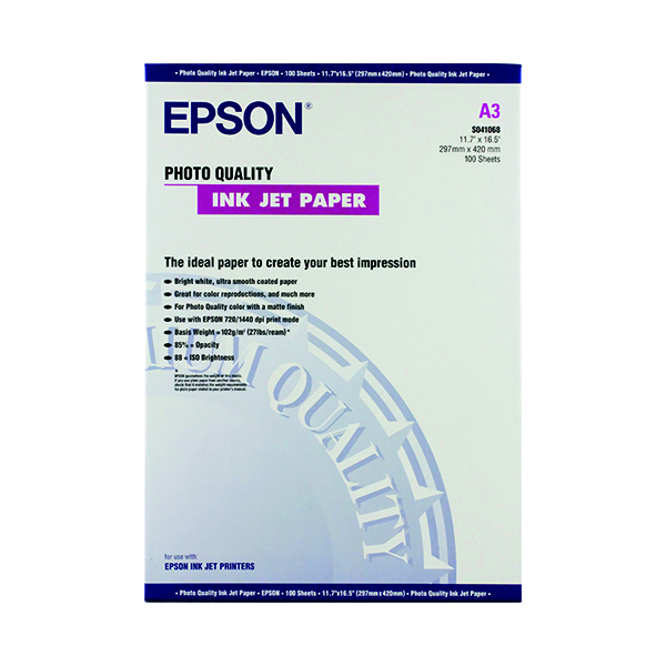 Epson White Photo A3 Inkjet Paper 104gsm (100 Pack) C13S041068