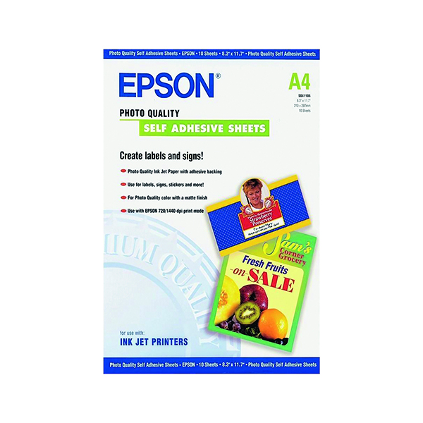 Epson White Photo Paper Self-Adhesive 167gsm (10 Pack) C13S041106