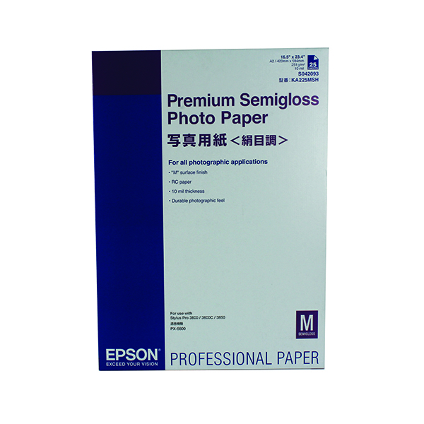 Epson A2 Premium Semi-Gloss Photo Paper (25 Pack) C13S042093