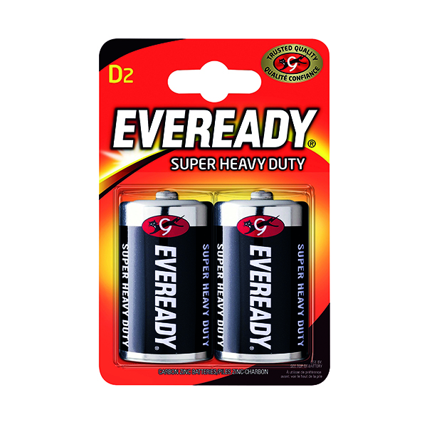 D Eveready Super Heavy Duty Size D Batteries (2 Pack) R20B2UP
