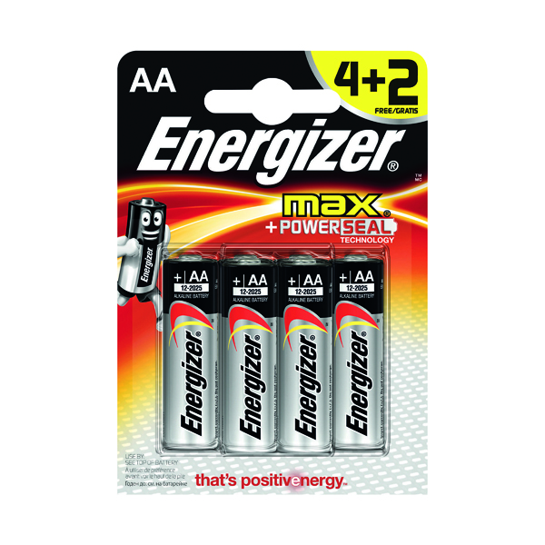 AA Energizer MAX E91 AA Batteries (4 + 2 Free Pack) E300142800